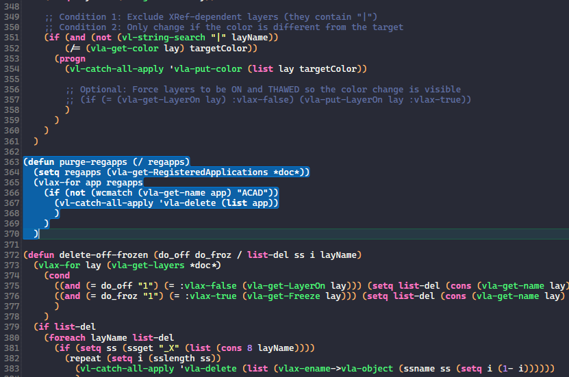 Double-click bracket selection highlighting an entire LISP form
